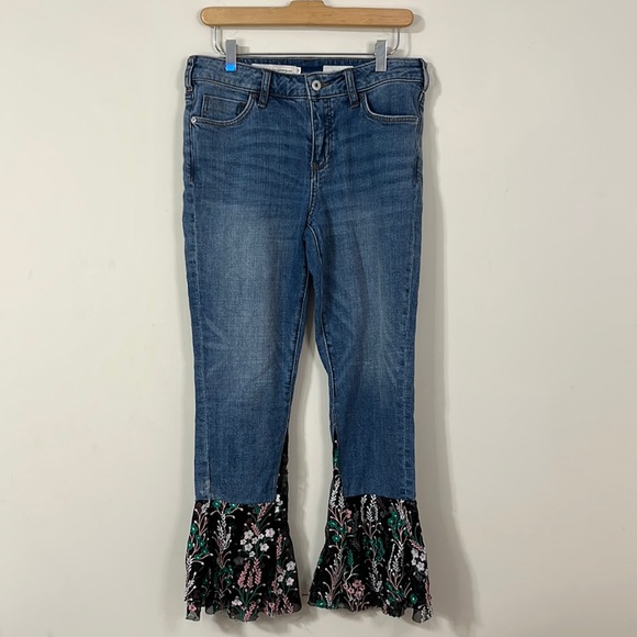 Pilcro and the Letterpress Flare Flounce Floral Hem Bell Bottom Jeans Size 27 - Picture 2 of 10